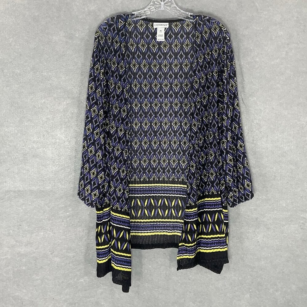 Catherines Cardigan Women 2X Textured Multicolor Lightweight Coverup Open‎ Front